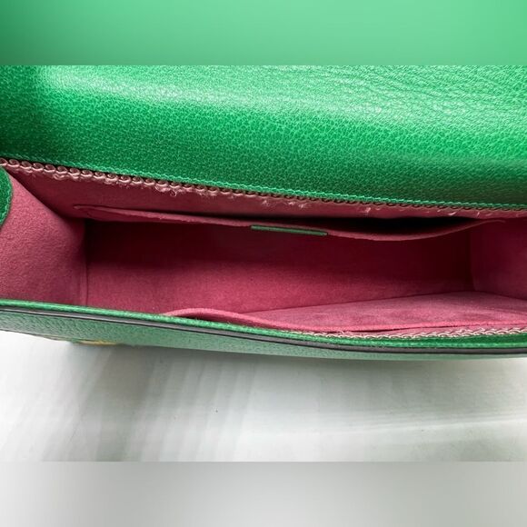 Gucci Linea Ricami Shoulder Bag Embroidered Leather Green Cat - Picture 9 of 13
